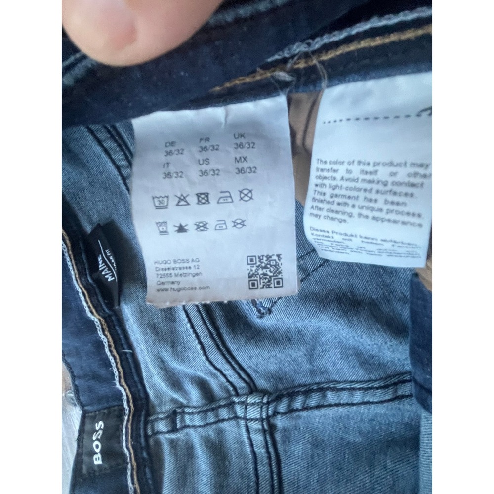 BOSS Hugo Boss Maine Regular Fit Dark Wash Denim Jeans Mens 36x32 Raw Hem - Picture 6 of 9